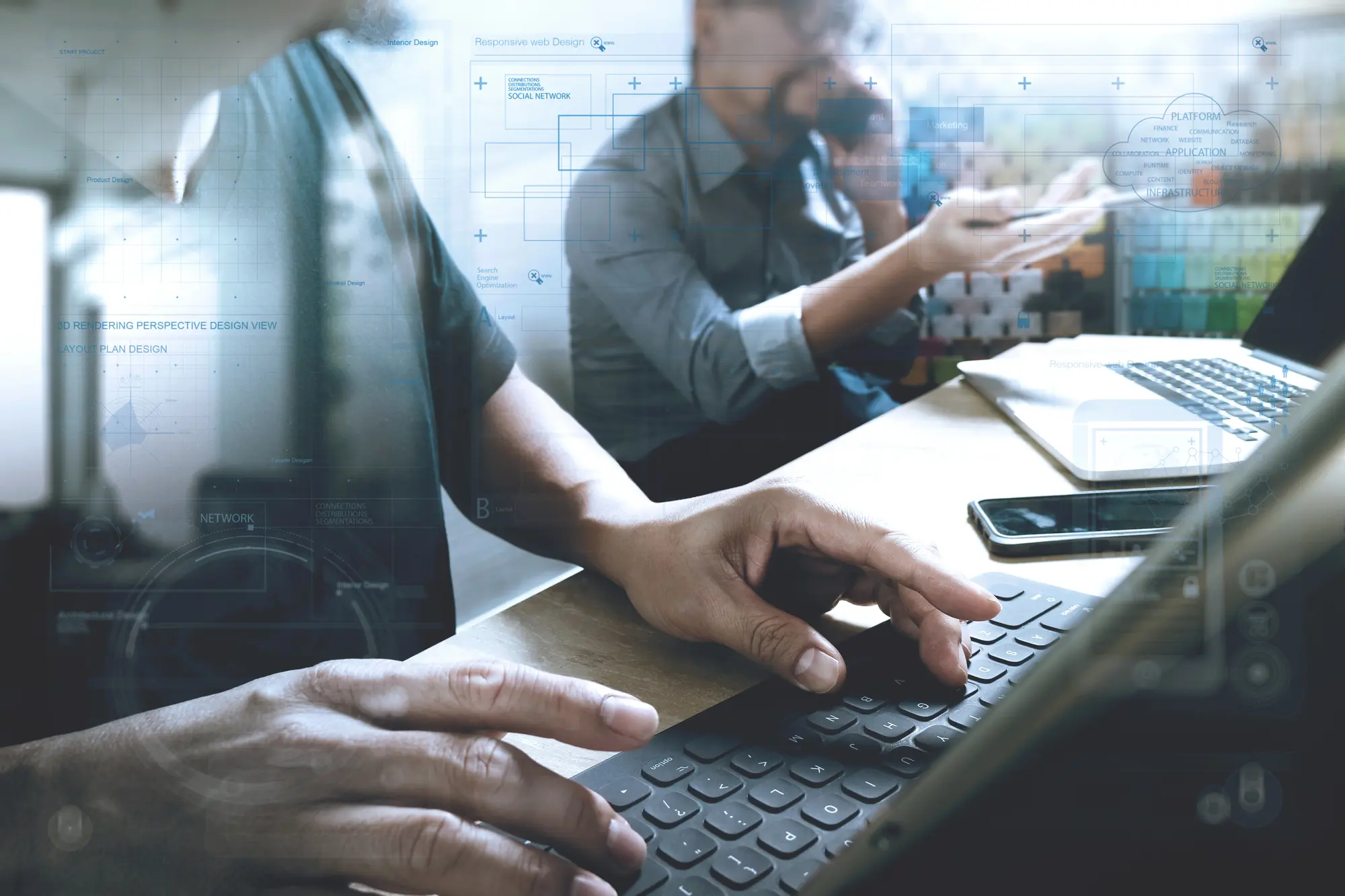 Coworking-Prozess, Unternehmerteam im Kreativbüro